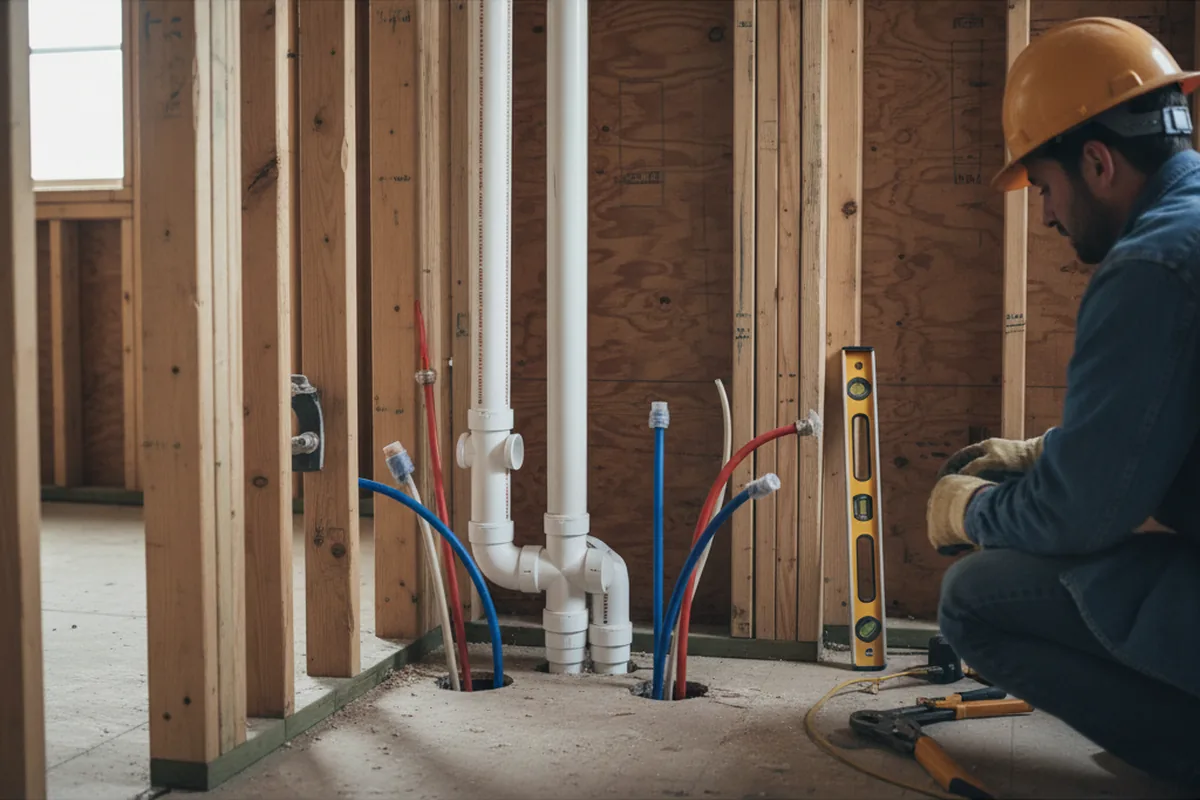 Drain and supply rough-in during Sump Pump Repair in Warwick